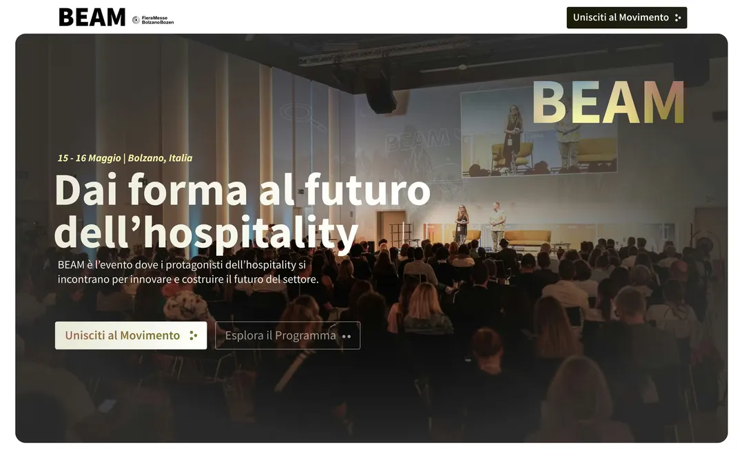 La prima schermata del sito di BEAM
