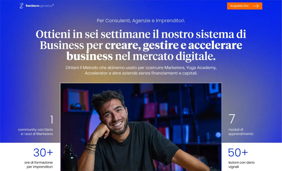 La prima schermata del sito di Business Genetics