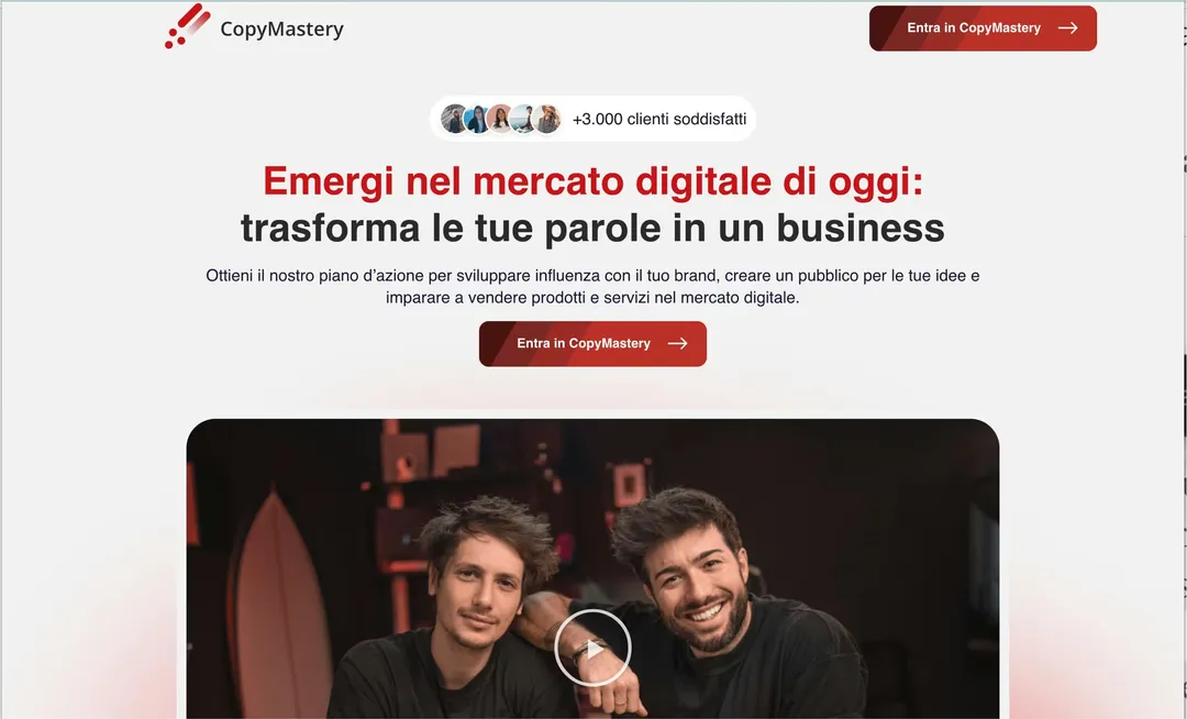 La prima schermata del sito di CopyMastery