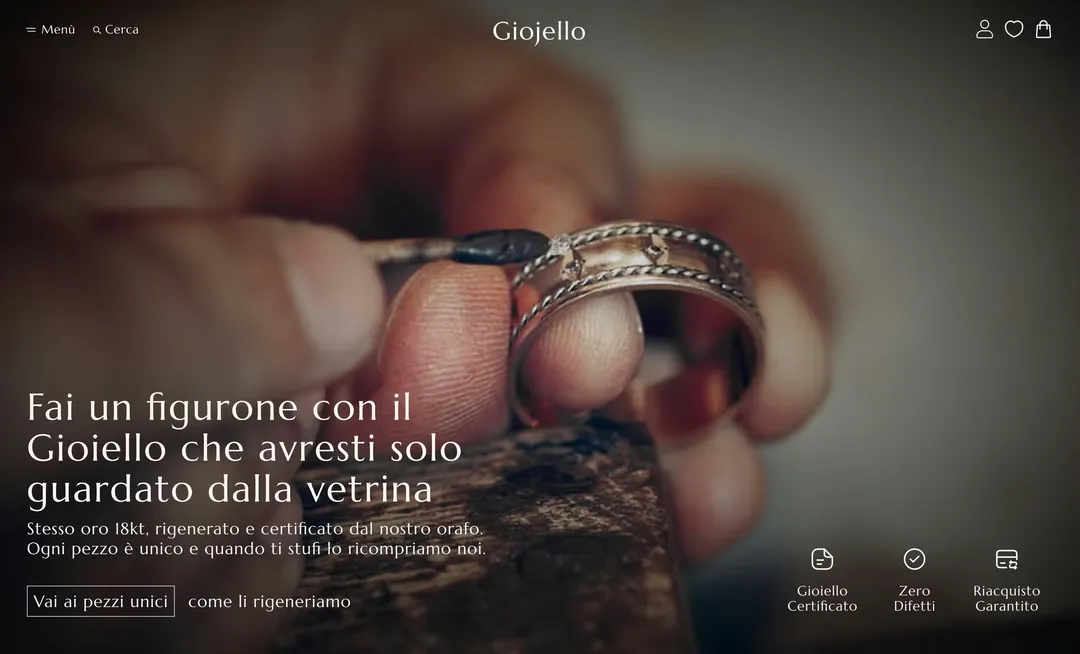 La prima schermata del sito di Giojello